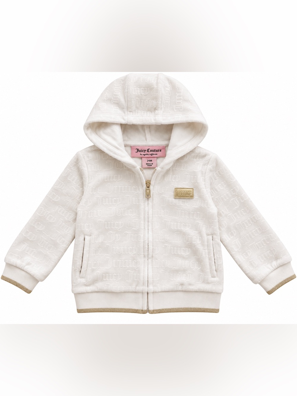 Juicy Couture Y2K ultra soft Kids White Hooded Zip Jacket